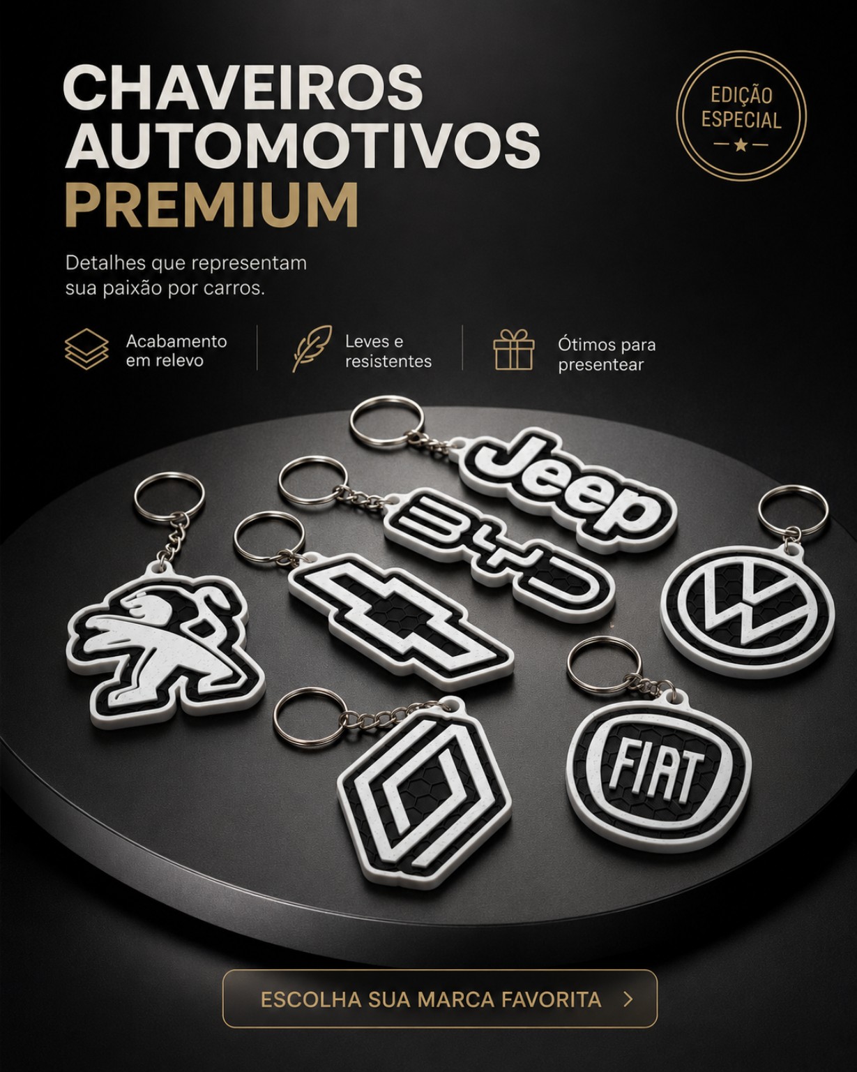 Coleção de chaveiros automotivos premium